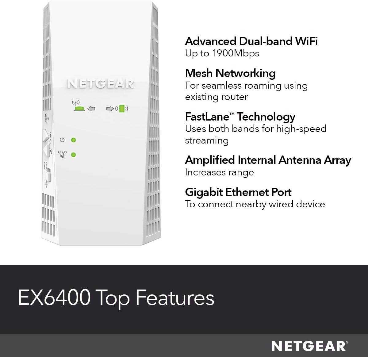 WiFi Mesh Range Extender (EX6400) - Add up to 2,100 sq. ft., 35 Devices - AC1900 Dual Band Wireless Signal Booster &