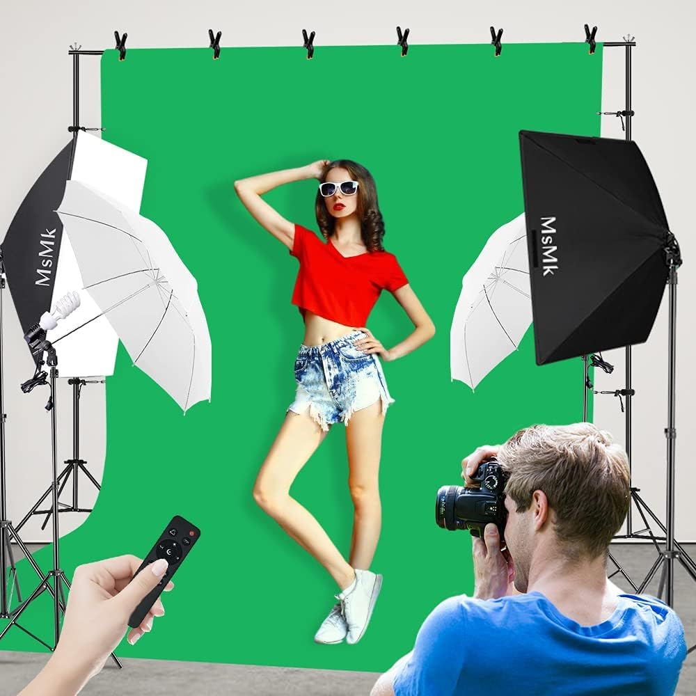 [Upgraded LED Bulb] Photography Lighting Kit 8.5x10ft Backdrop Support System and LED Softbox Set, 6400K Bulbs