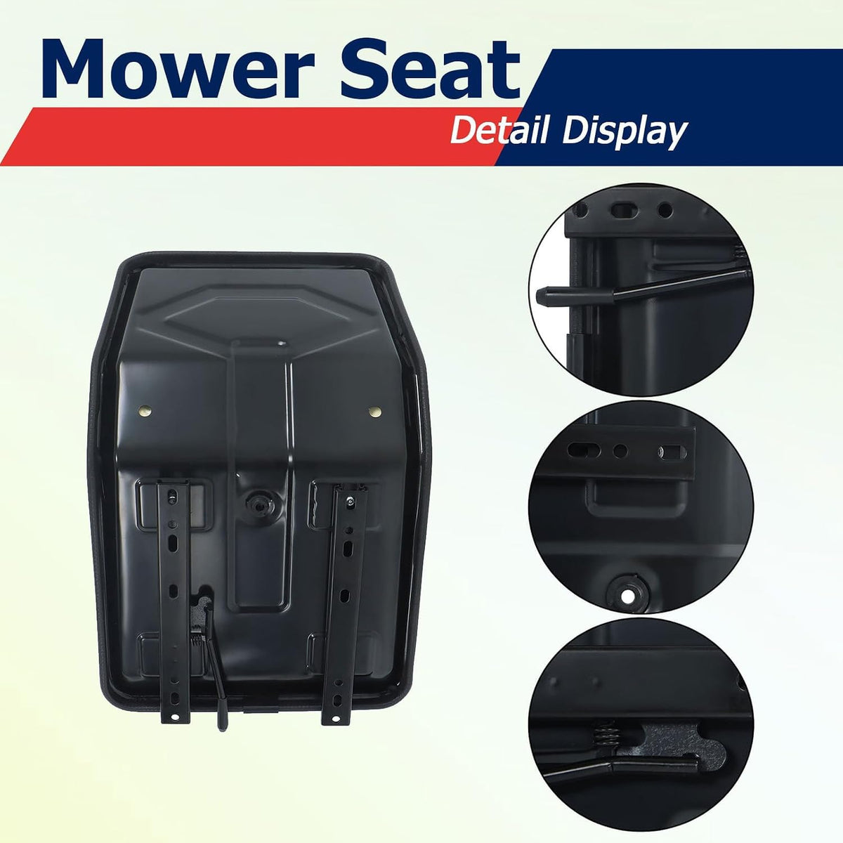 Universal Compact High Back Lawn Tractor Seat, Adjustable Seat | Black Mower Seat With Mounting Bolt Patterns, With