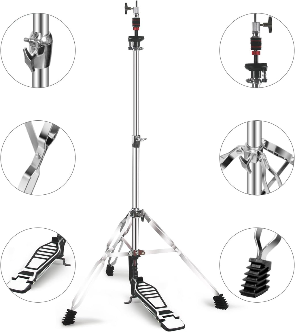 Hi Hat Stand + Boom Cymbal Stand Set for Crash, Ride, Splash Cymbal | Upgraded 3-Leg Adjustable Hi-Hat Cymbal Stand