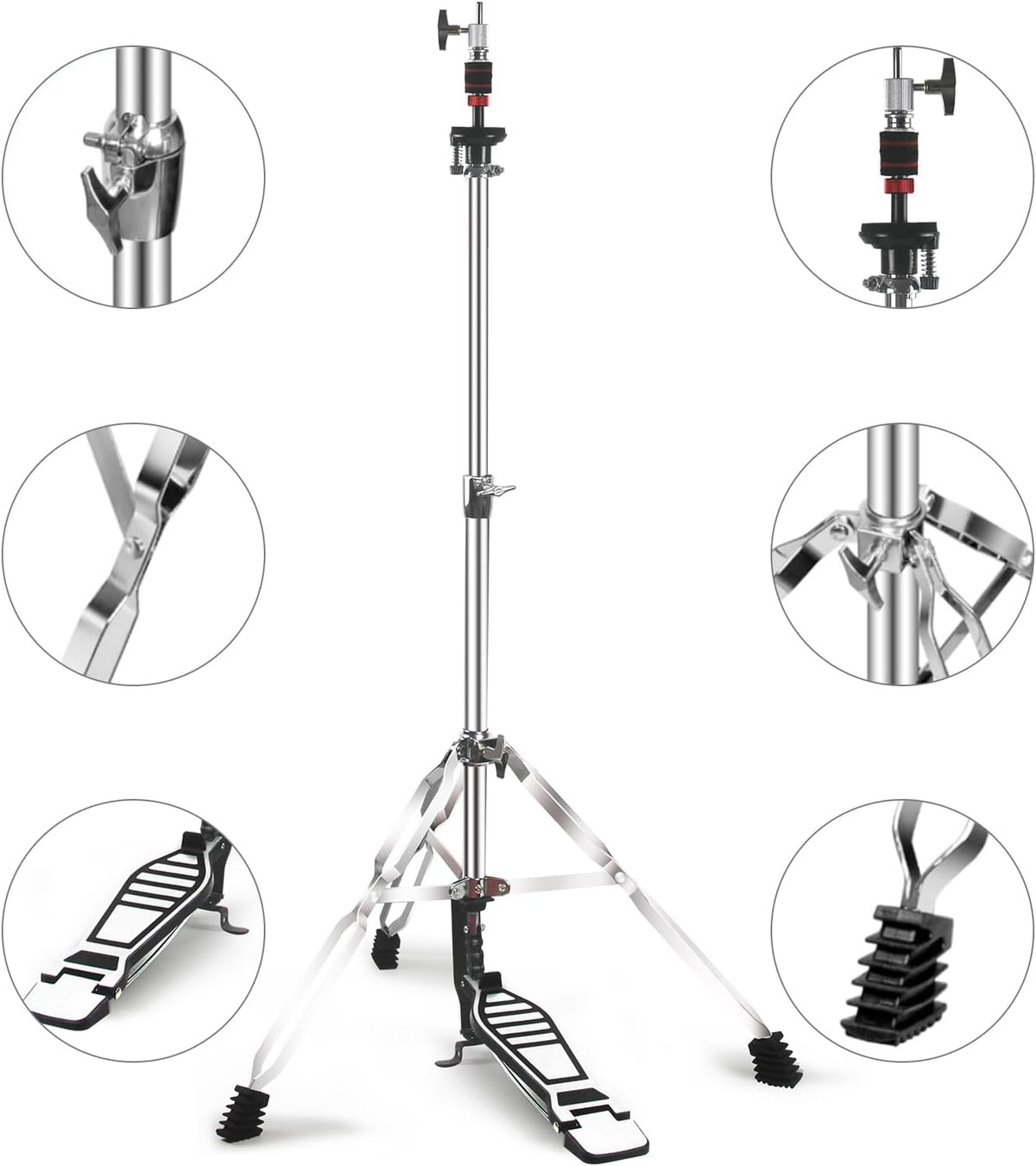 Hi Hat Stand + Boom Cymbal Stand Set for Crash, Ride, Splash Cymbal | Upgraded 3-Leg Adjustable Hi-Hat Cymbal Stand