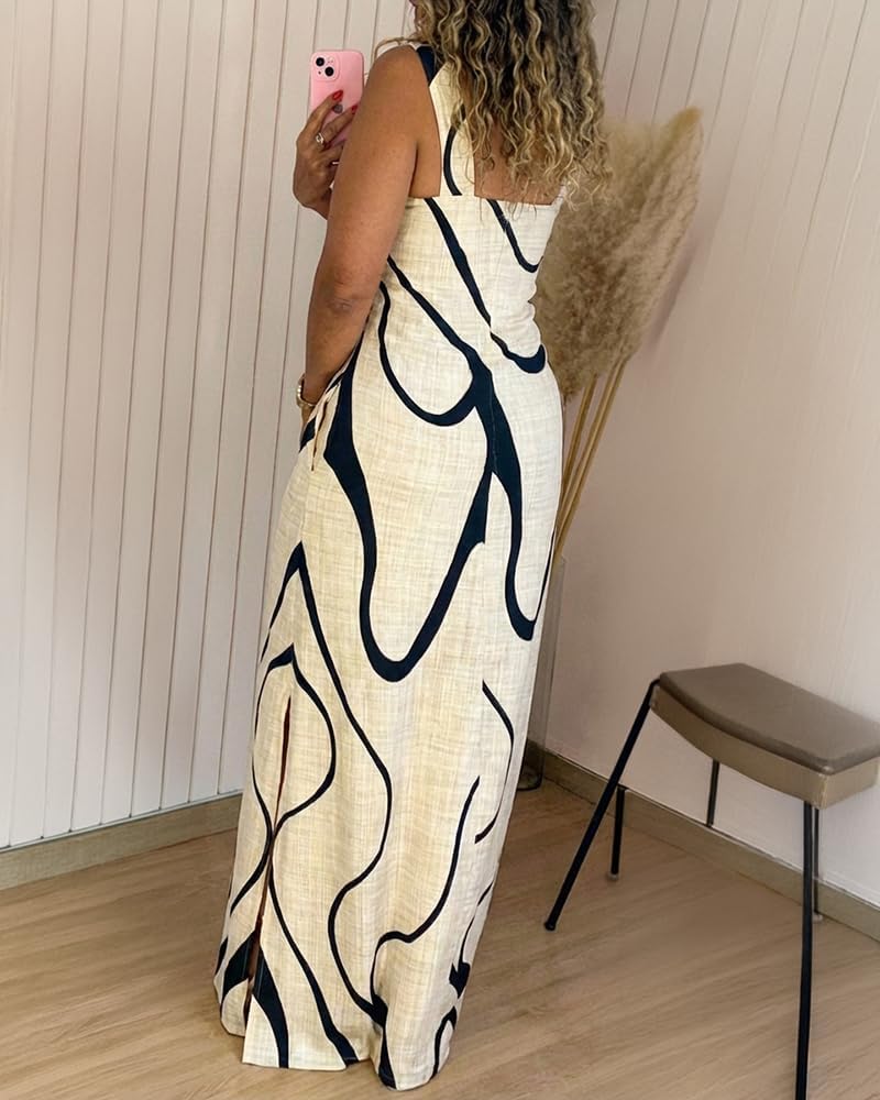 Maxi Dresses for Women Strap Square Boho Dress