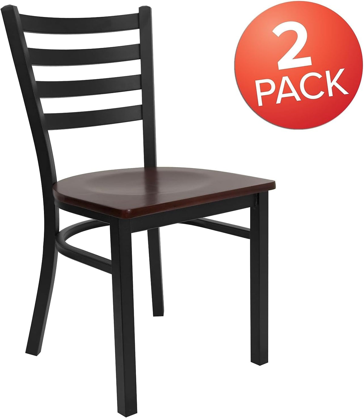 Hercules Ladder Back Restaurant Chair, Mahogany, 2-Pack