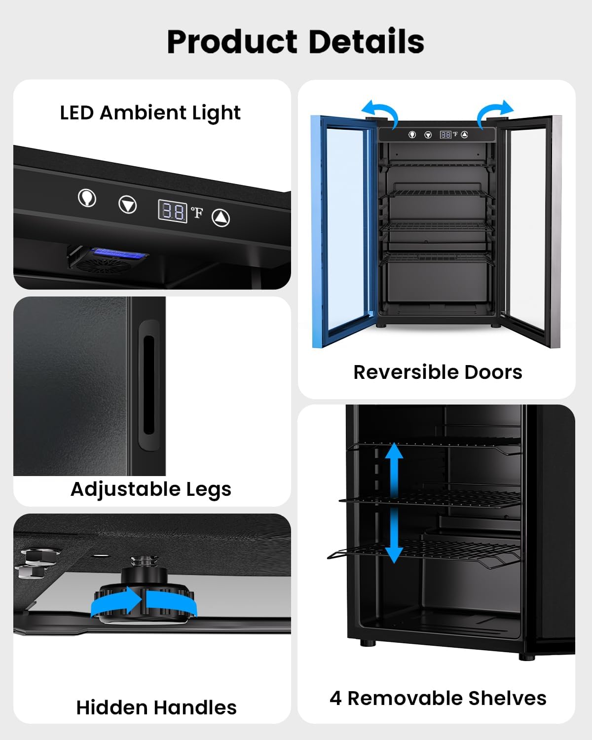 4.5Cu.Ft Beverage Refrigerator 145Can Mini Fridge Glass Door Black