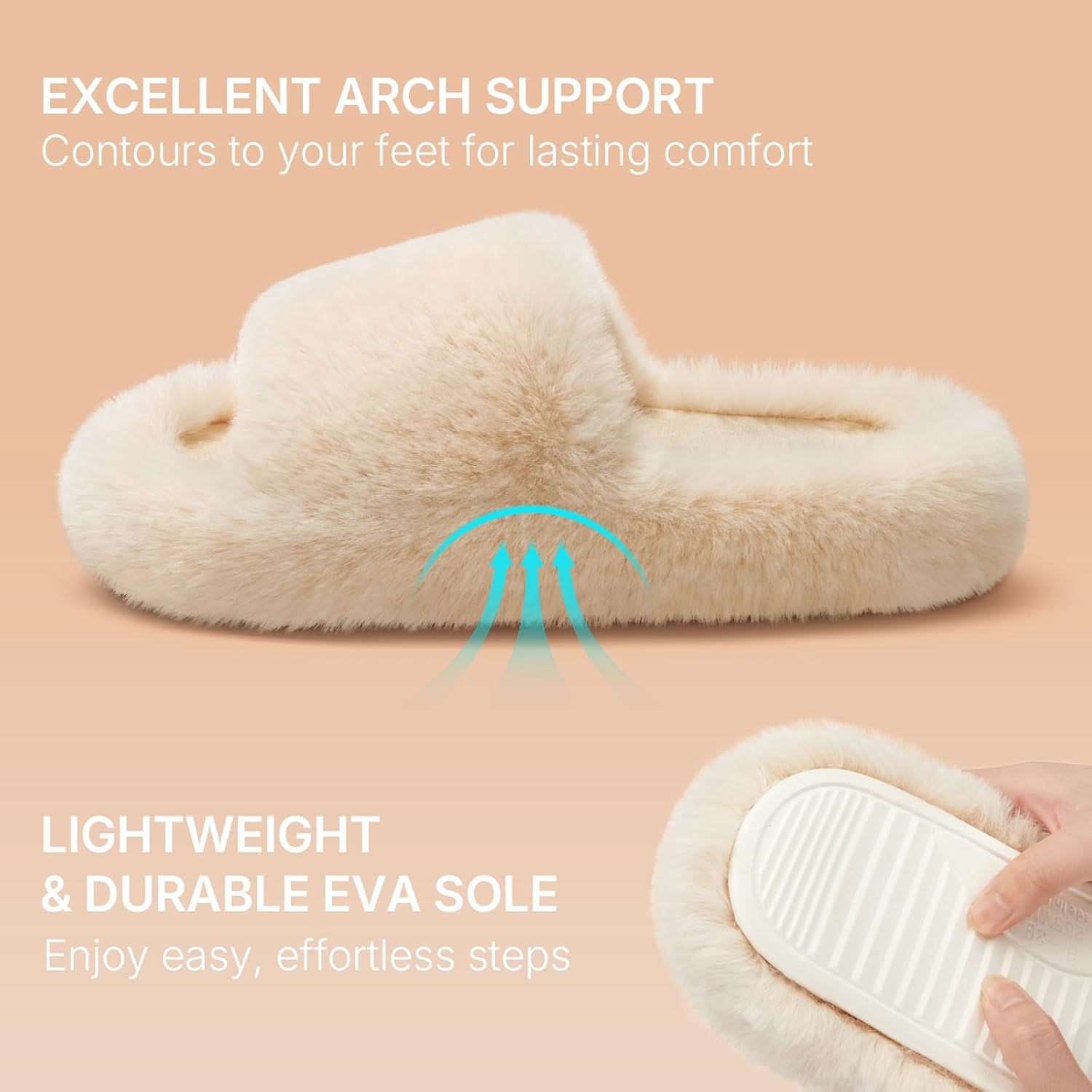 Womens Slippers with Arch Support Memory Foam Fuzzy House Slippers for Women Lightweight Cozy Indoor Open-toe Comfy
