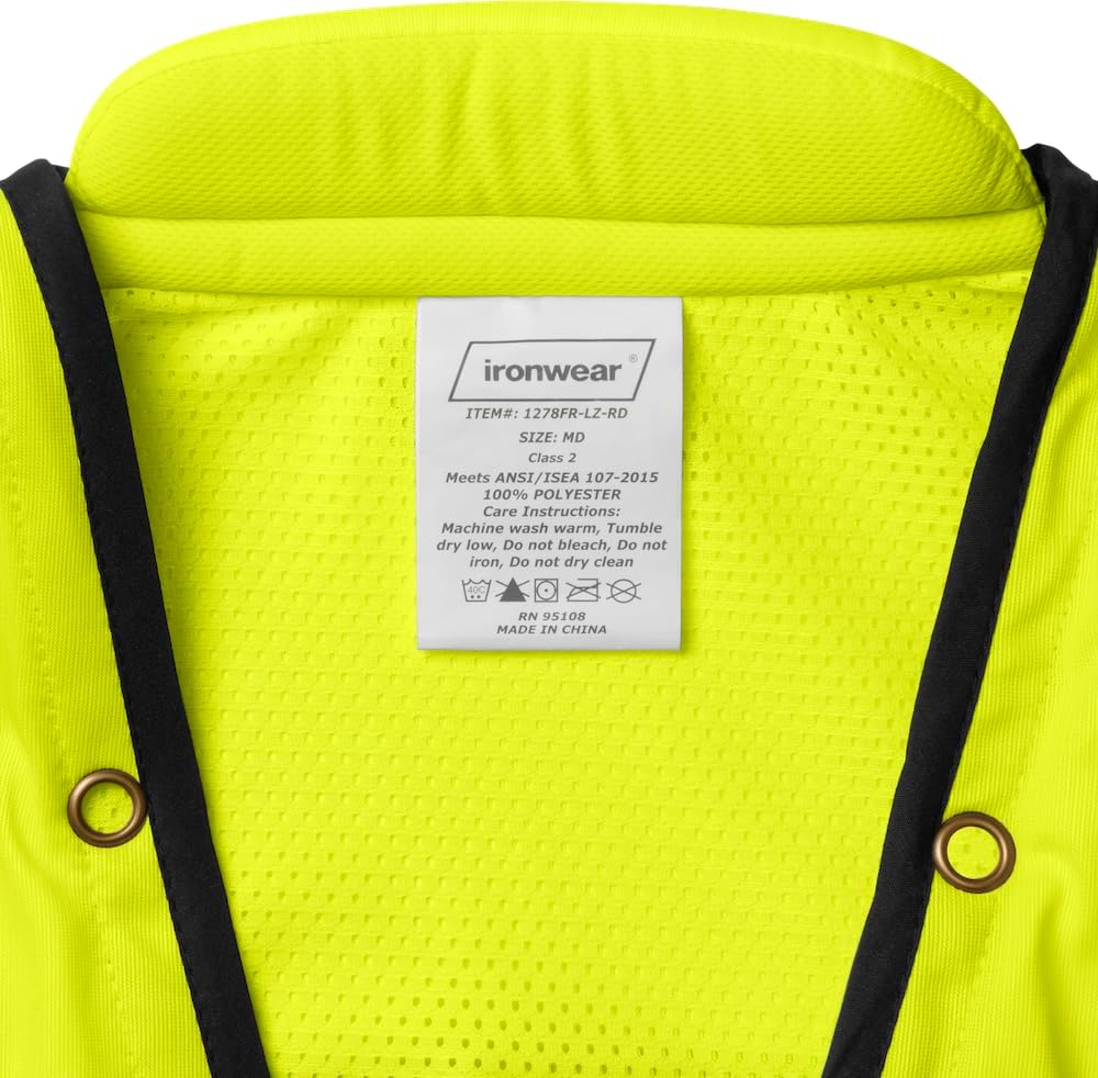 1278FR-L-03-LG ANSI Class 2 Flame Retardant Polyester Surveyor SAFETY Vest with 2" Silver Reflective Tape, Lime, Large