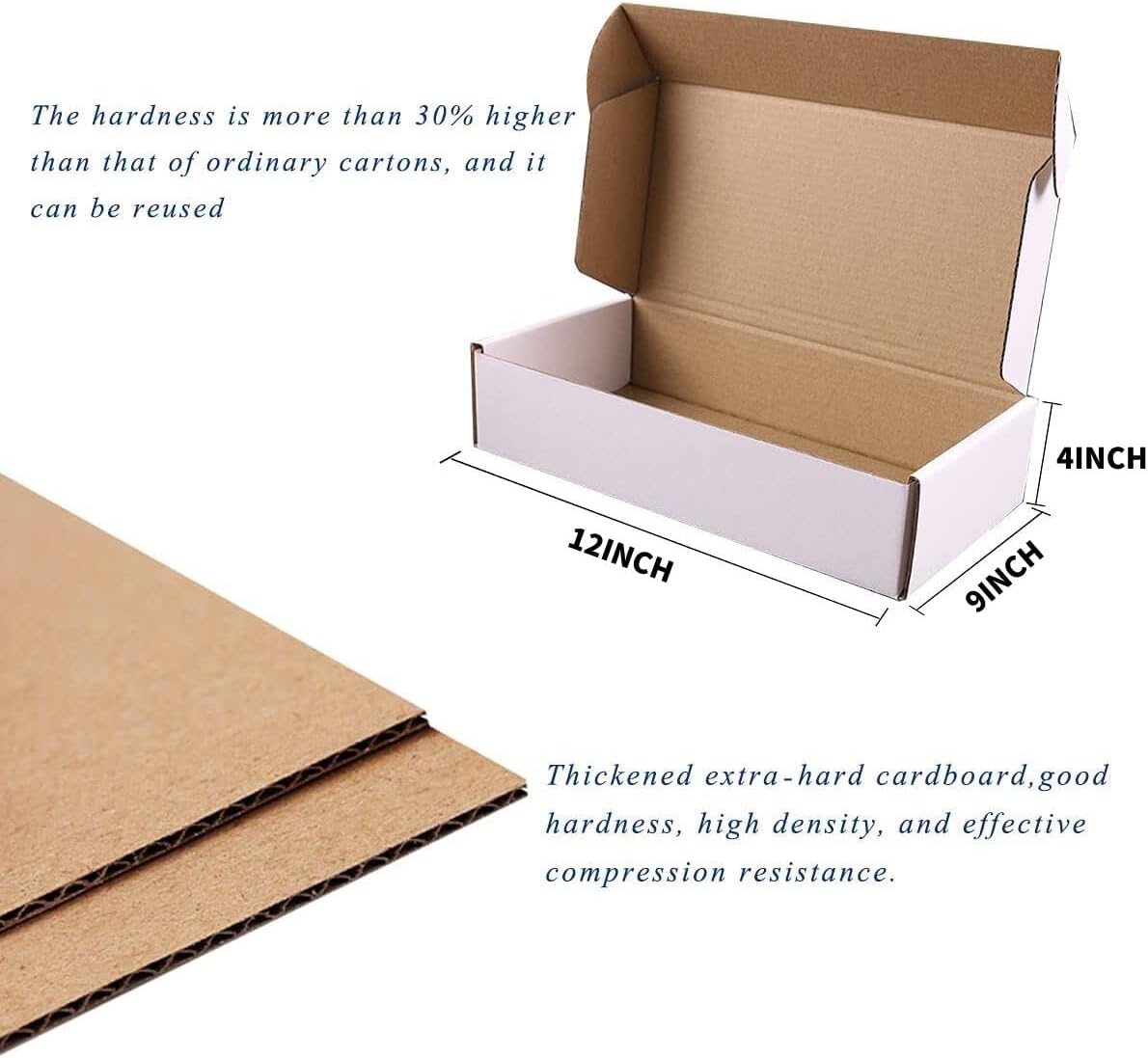 Shipping Boxes, 10Pcs White 12x9x4in Corrugated Cardboard Box