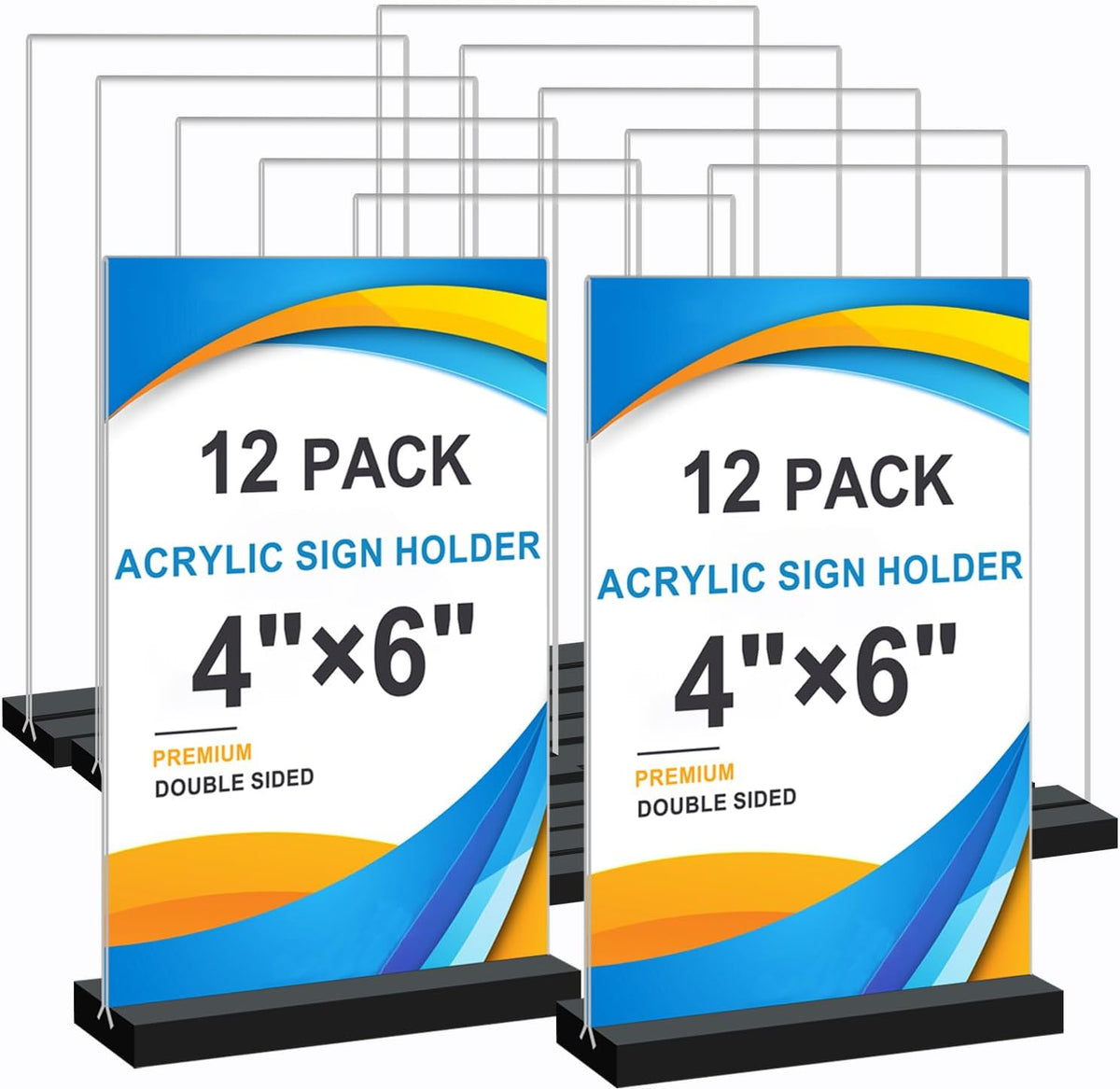 Acrylic Sign Holder 4x6, 12 Pack Clear Double Sided Menu Vertical Display Stand for Restaurants, Office, Store, Show
