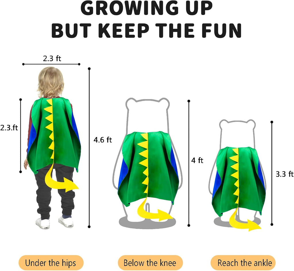 Dinosaur-Costume for Kids Dinosaur Cape Mask Cuffs as Dress-Up Toy | 4-Pcs Dragon Capes Costume Set as Birthday Party