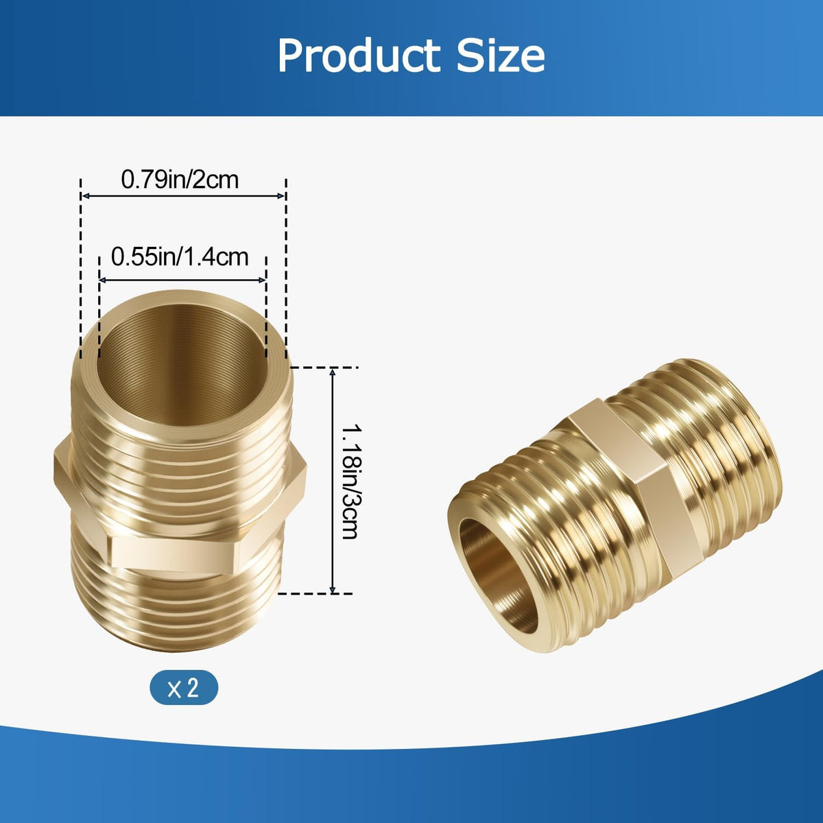 1/2 Inch Npt Brass Nipple Male To Male Pipe Fitting Adapter