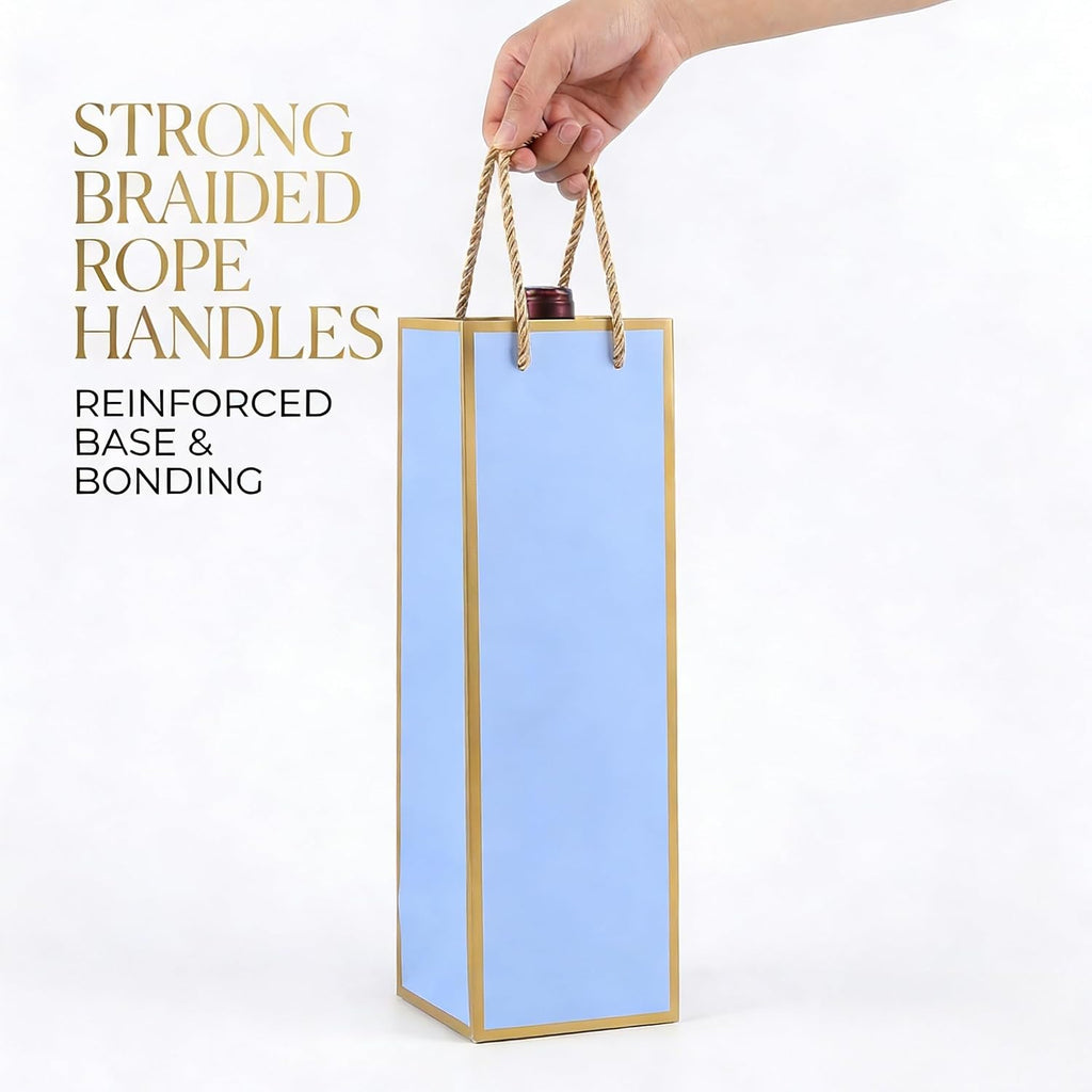 2 Pack Blue Wine Gift Bags, 14" Premium Paper Bottle Bags w/Handles