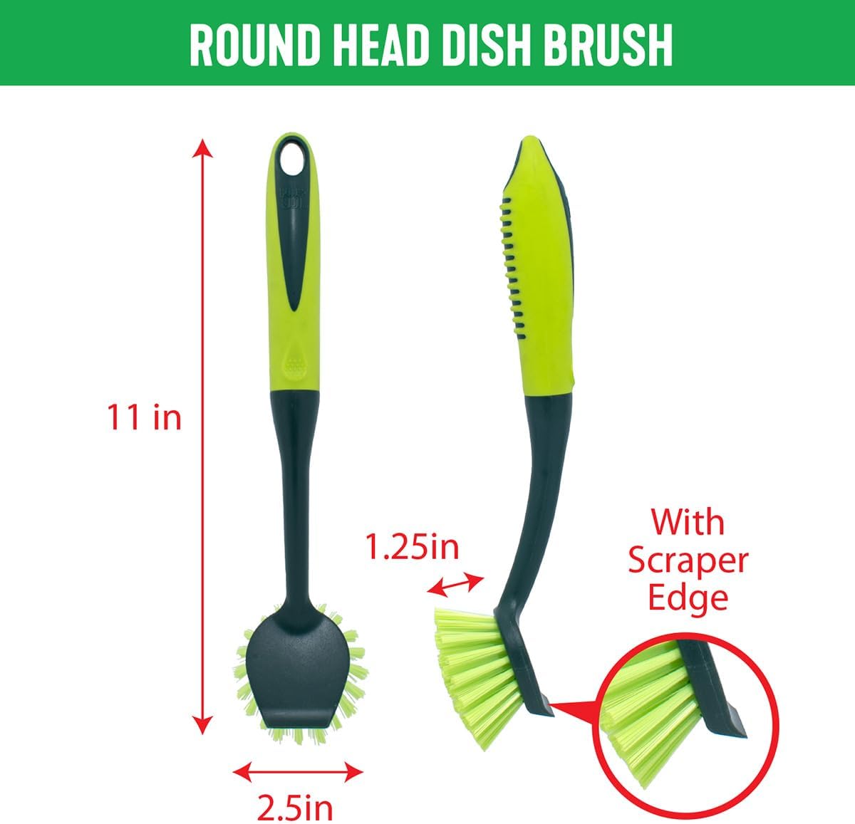 Scrub Brush Set - Long Handle Cleaning Brushes with Heavy Duty Bristles and Comfort Grip - Scrubbers for Kitchen