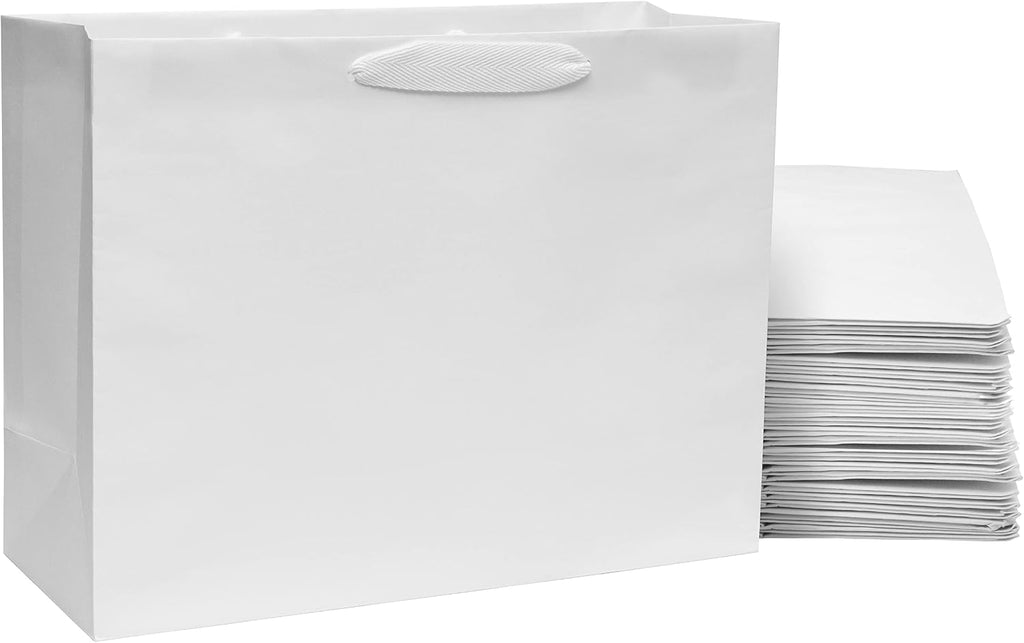 Large White Gift Bags with Handles, 16x6x12, 50 Pack
