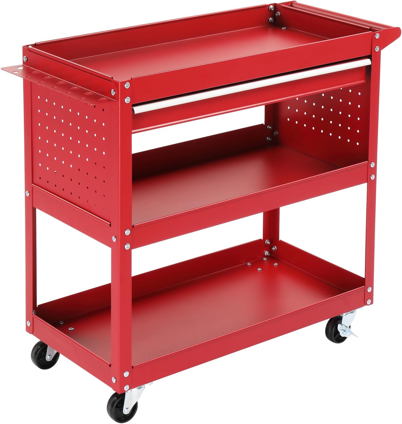 3-Tier Rolling Tool Cart, Heavy Duty Utility Industrial Service Cart on Wheels, with Locked Drawers, Ideal for