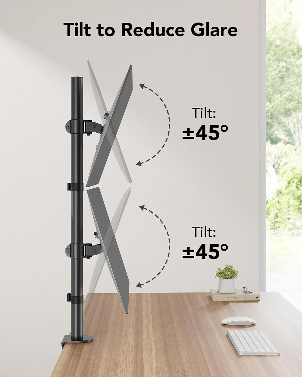 Vertical Dual Monitor Mount, Stacked Monitor Stand for 2 Monitors with Height Adjustment Computer Monitor Arm