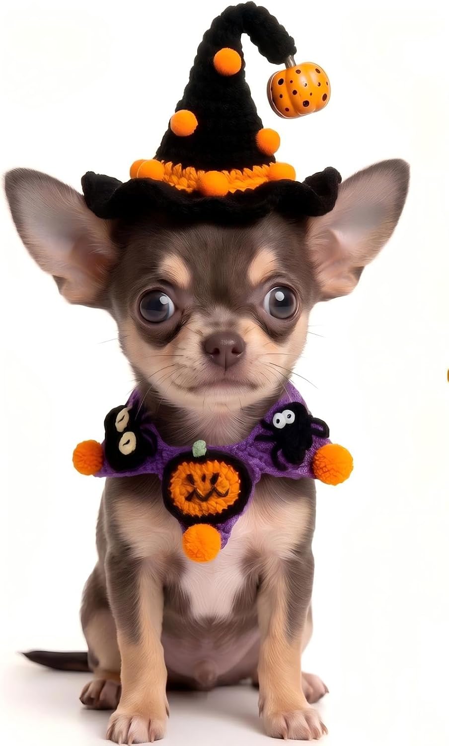 Halloween Dog Costume - Black Witch Hat & Halloween Outfit for Cats and Small Sized Dogs,Handmade Festive Halloween
