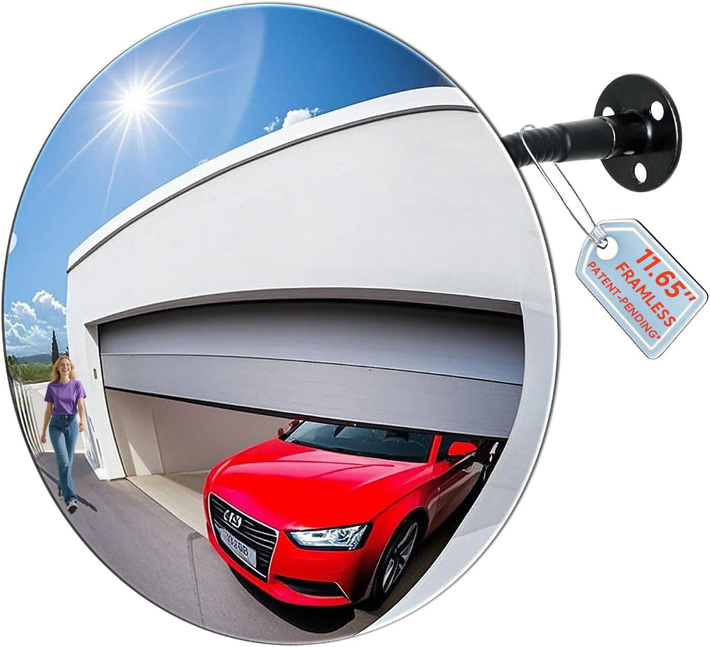 11.65 Inch Frameless 1.8mm Thick Acrylic Convex Mirror - Adjustable Wide Angle View Indoor Security Mirror for Garage