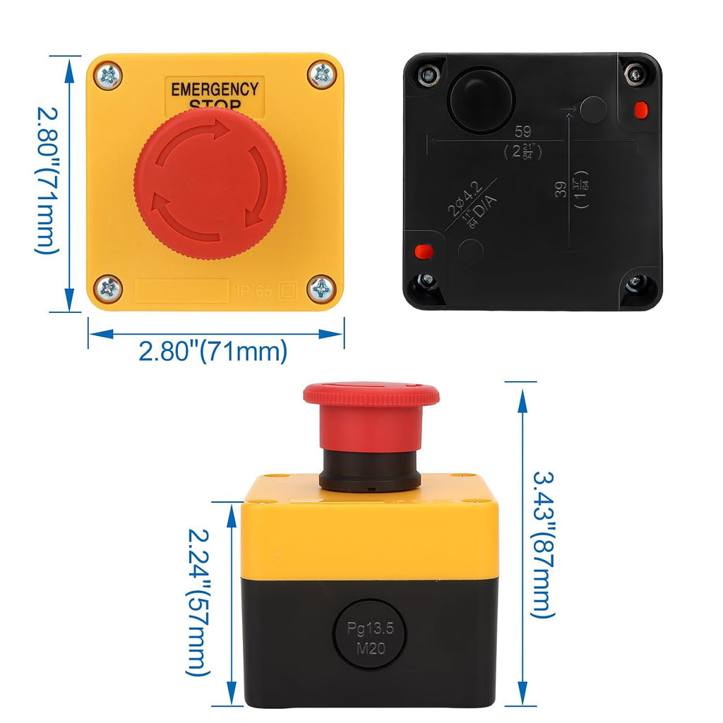 BAOMAIN 2-Pack Red Sign E-Stop Button, 1NO1NC 660V 10A Waterproof Station