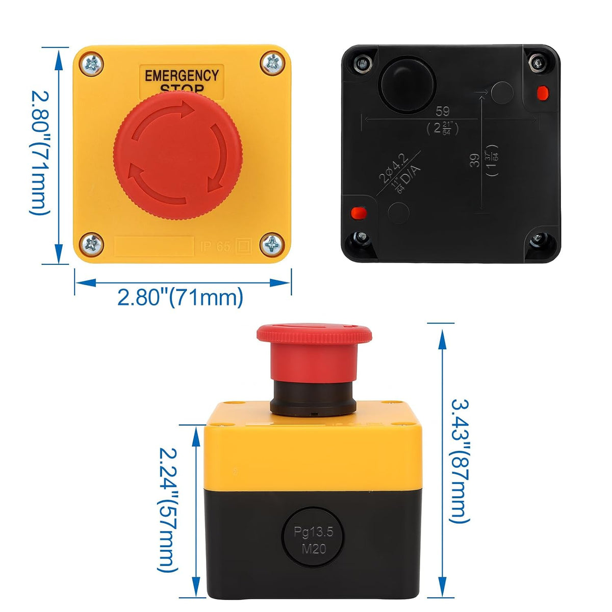 BAOMAIN 2-Pack Red Sign E-Stop Button, 1NO1NC 660V 10A Waterproof Station