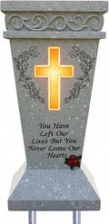Solar Cemetery Vase with Lighted Cross & 2 Metal Spikes - Heavy Duty Resin Grave Decorations for Cemetery - Windproof