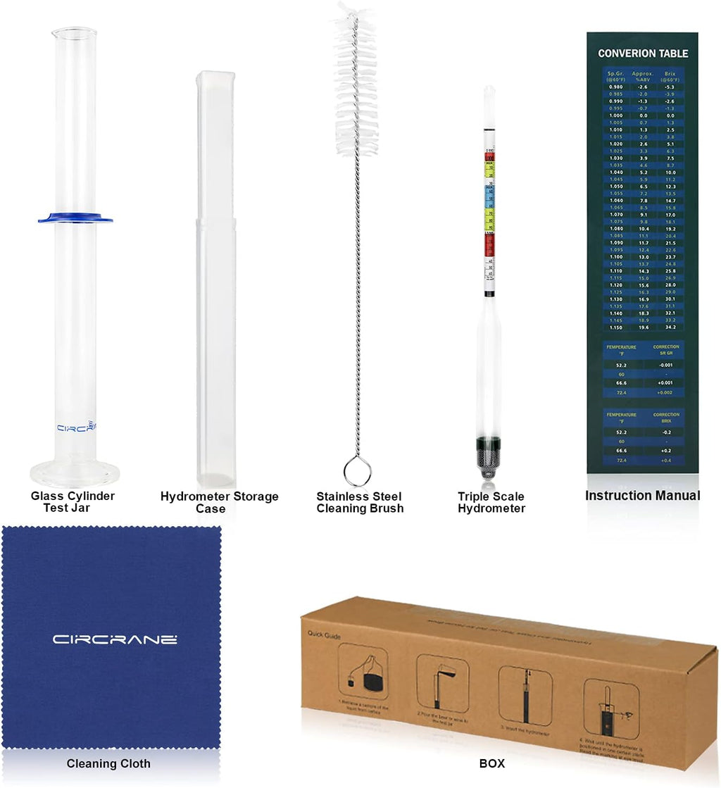 Hydrometer & Glass Test Jar Set, Triple Scale Alcohol Hydrometer with Glass Cylinder for Brew Beer, Wine, Mead and