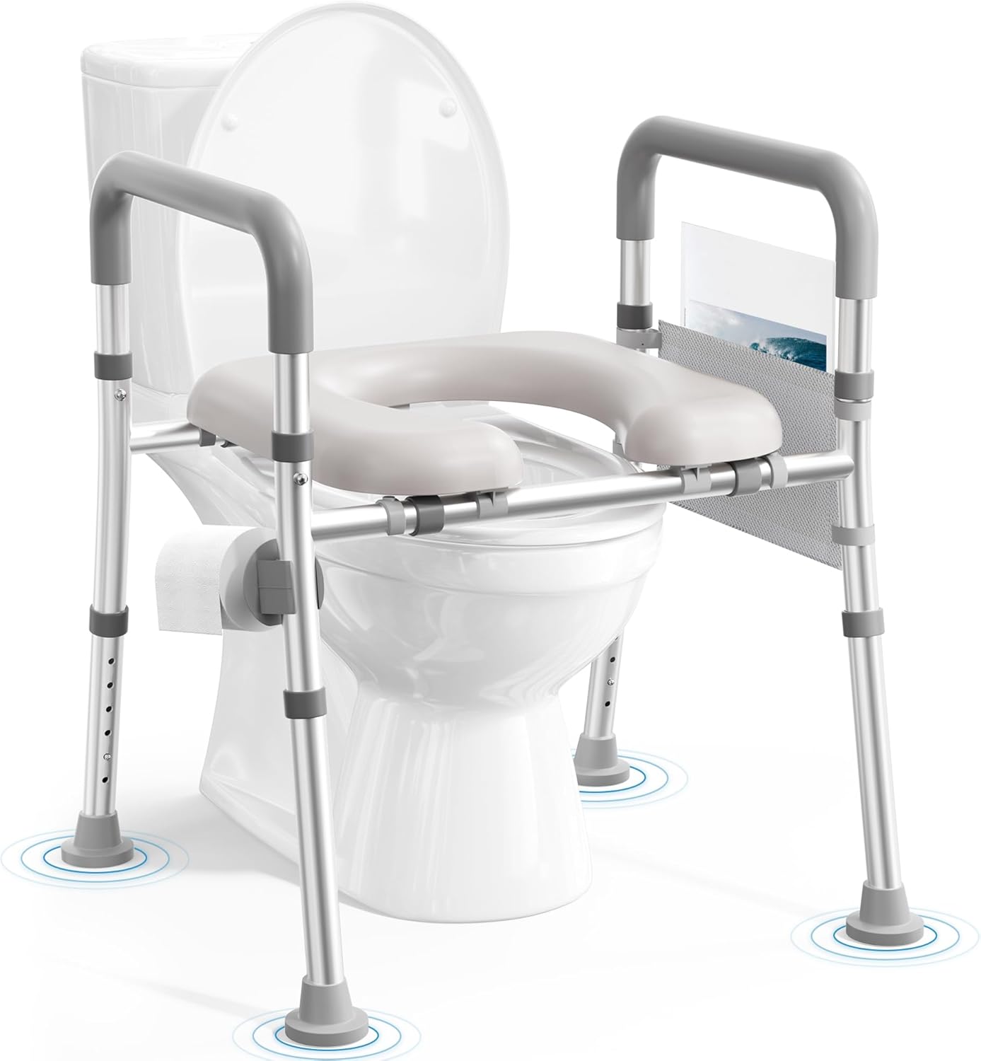 Toilet Seat Riser for Seniors, Raised Toilet Seat with Handles, Adjustable Height & Width, 400lb Handicap Elevated