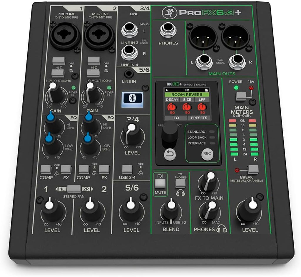 ProFX6v3+ 6-Channel Professional Analog Mixer with USB, Onyx Mic Preamps, GigFX Effects Engine, and Bluetooth | Onyx