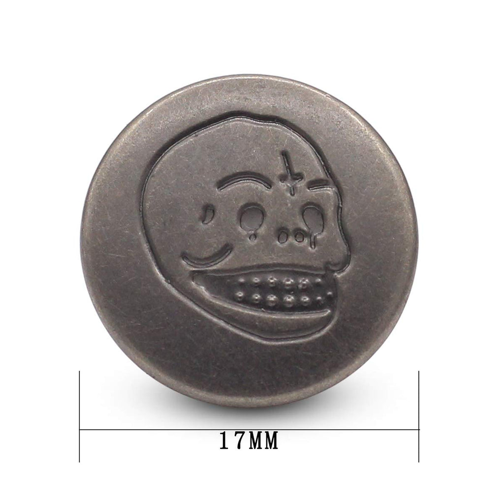 17mm Skull and Bones Gun Black Jean Buttons No-Sew Tack Buttons Kit