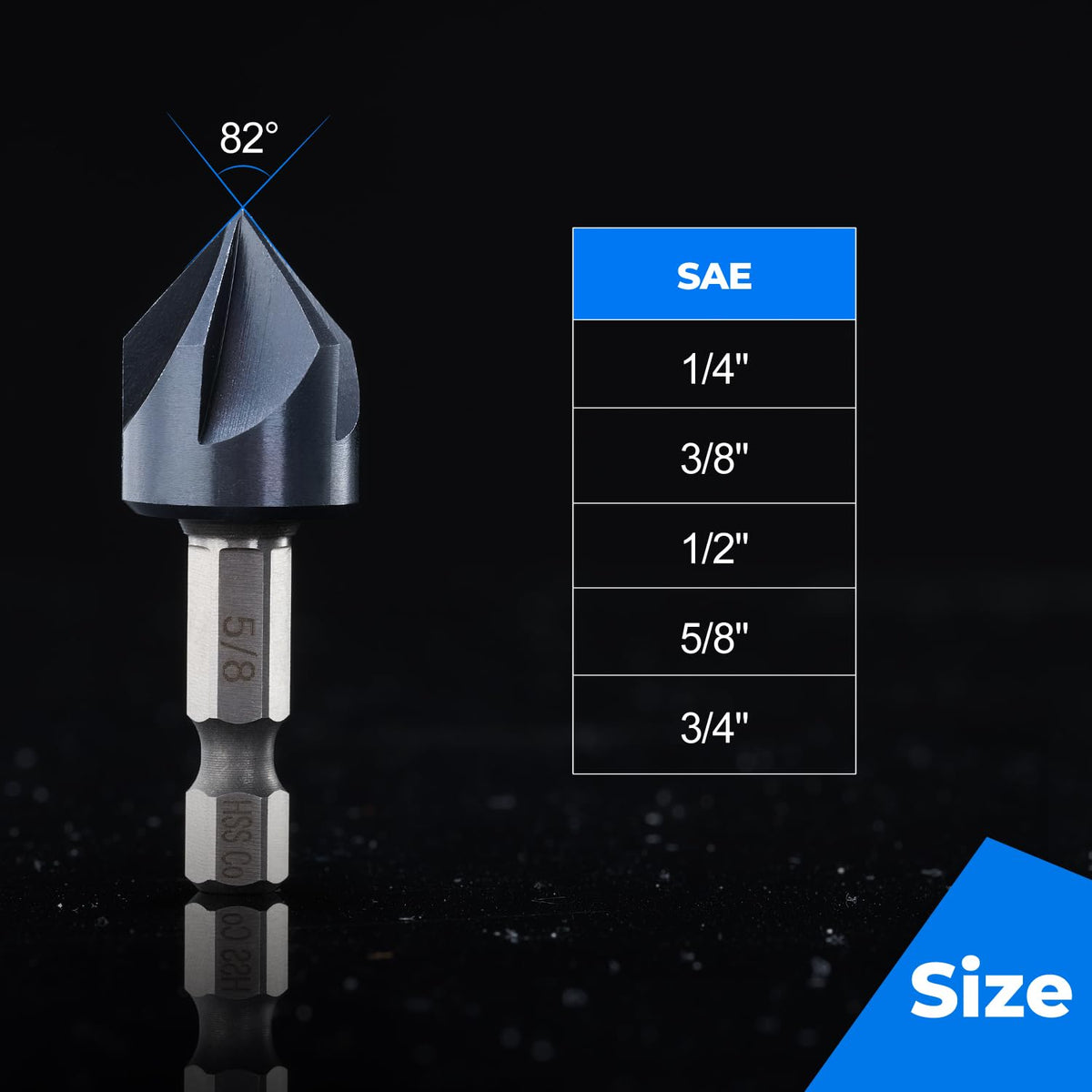toolant 1/2" Noir-Ti Cobalt Countersink Drill Bit(Pro), Titanium Aluminum Nitride Coated with Quick Change Hex Shank