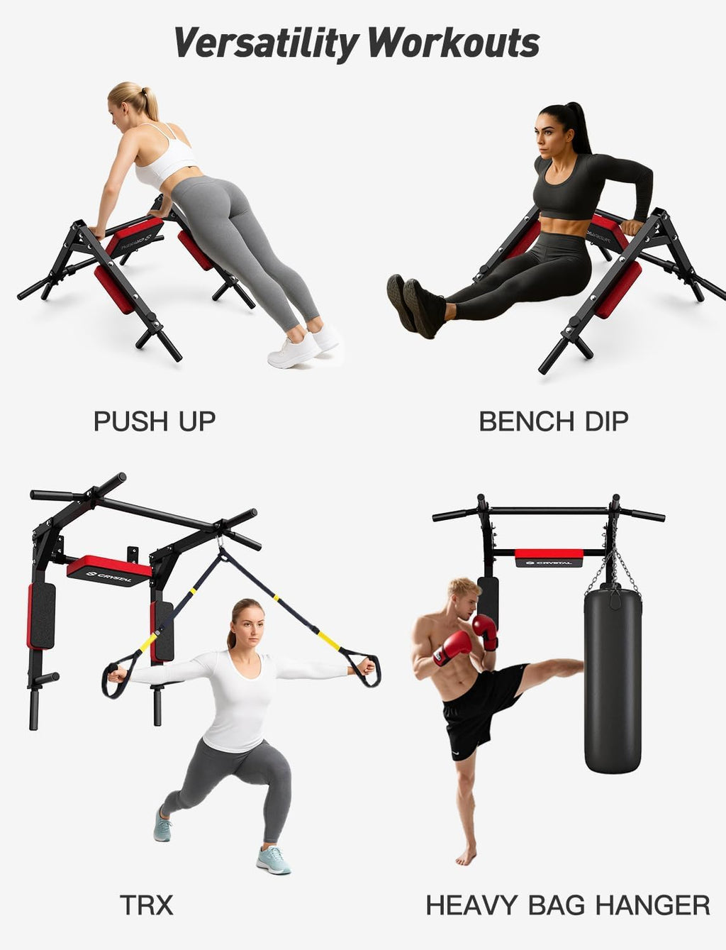 Multifunctional Wall Mounted Pull Up Bar, Chin Up Bar and Dip Station, Heavy Duty Steel Supports to 440 Lbs, Home Gym