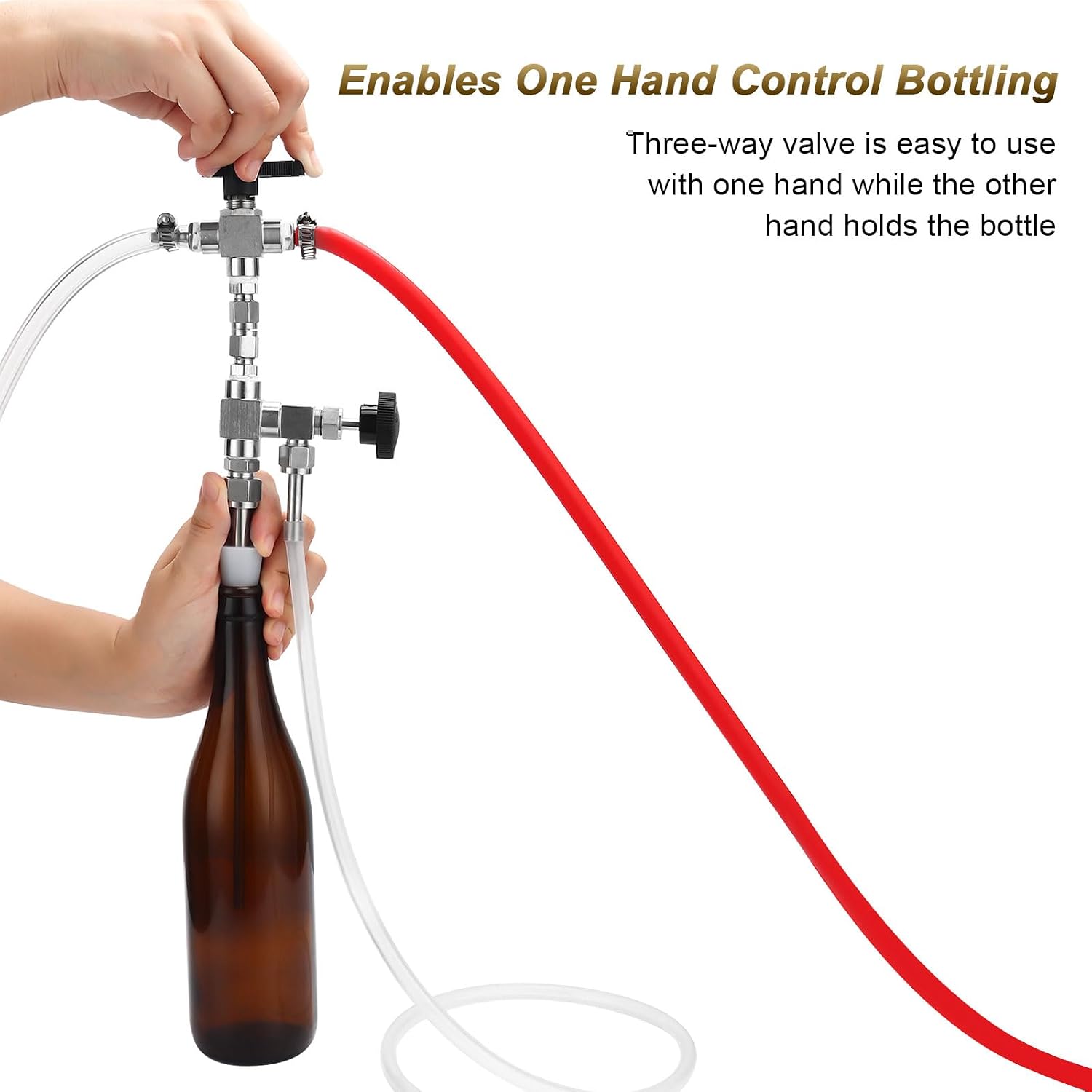 Counter Pressure Bottle Filler Stainless Steel Bottle Filler with 3ft Hose | 1/4” & 5/16” Barb Counter Pressure Beer