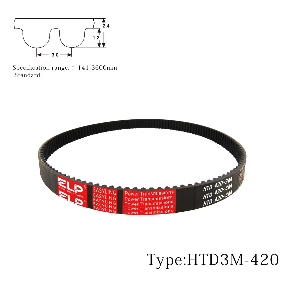 EASYLING Power 420-3M-9 Endless Loop Rubber 3M Synchronous Belt