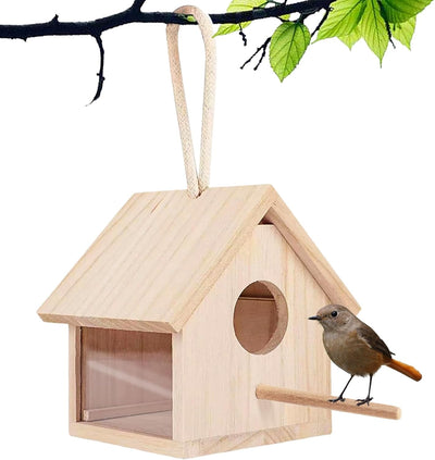 Wooden Bird House Transparent Outdoor Bird House Hanging Nests Box Garden Patio DIY Decorative for Wren Swallow