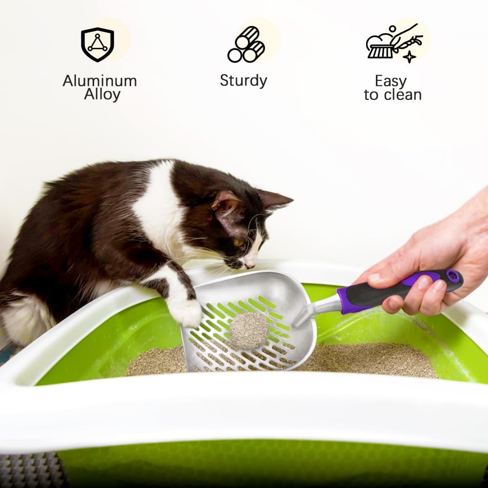 Cat Litter Scoop-Metal Cat Scooper-Long Handle Scoop,Cat Scooper-Poop Sifting-Mesh Shovel-Suitable for Cat Litter Box