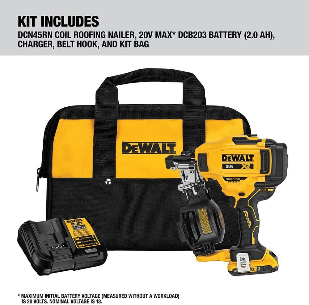 20V MAX Lithium-Ion 15-Degree Electric Cordless Roofing Nailer Kit with 2.0Ah Battery Charger and Bag