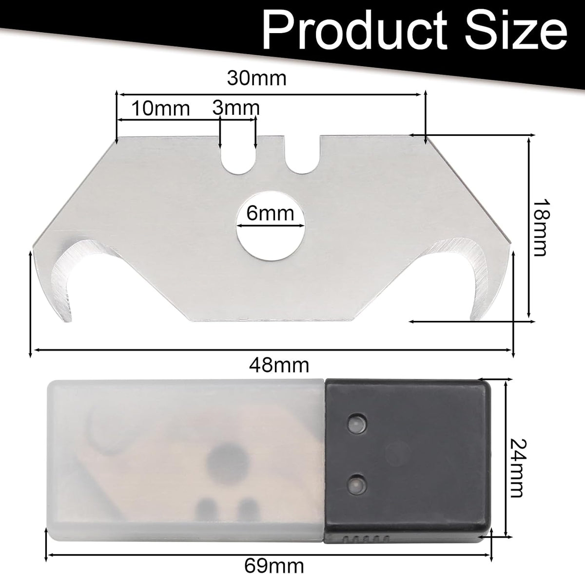 Utility Knife Hook Blades, 50 Pcs, SK5 Steel