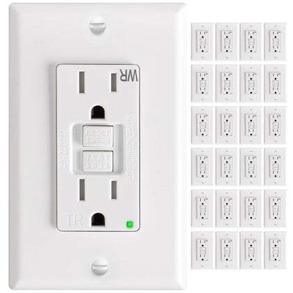GFCI Outlet 15 Amp, White, 24 Pack, Weather Resistant(WR) | ETL listed, self-test with LED indicator, thinner design