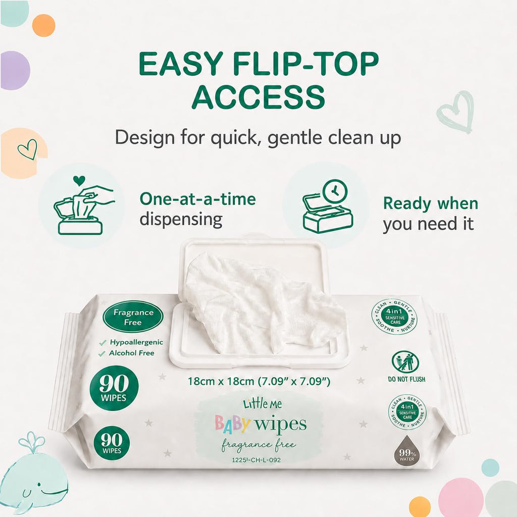 Baby Wipes, 270 Count (3 Packs of 90) – 99% Water, Alcohol Free, Paraben Free, Hypoallergenic, 4-in-1 Sensitive Skin