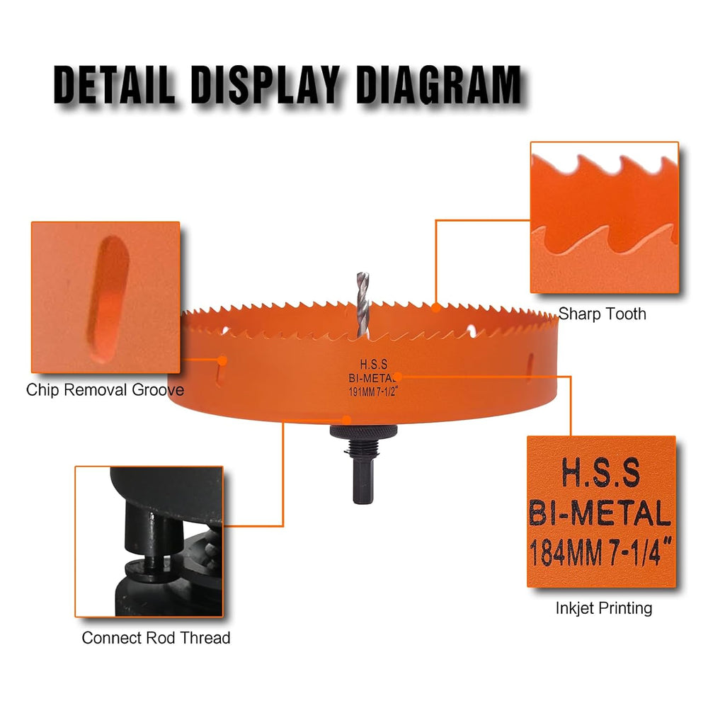 7-1/2 inch Hole Saw for Wood, Metal, Plastic & Drywall, with Arbor