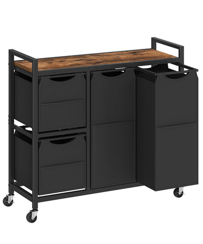 Laundry Sorter with 4 Section, 34 Gal. (127 L) Laundry Hamper with Wheels, Rolling Laundry Basket with Shelf