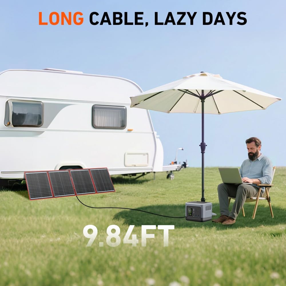 150W Portable Foldable Solar Panel Kit for 12V Battery Charging | Folds to 20 x 21 in and weighs 7.3 lb; includes