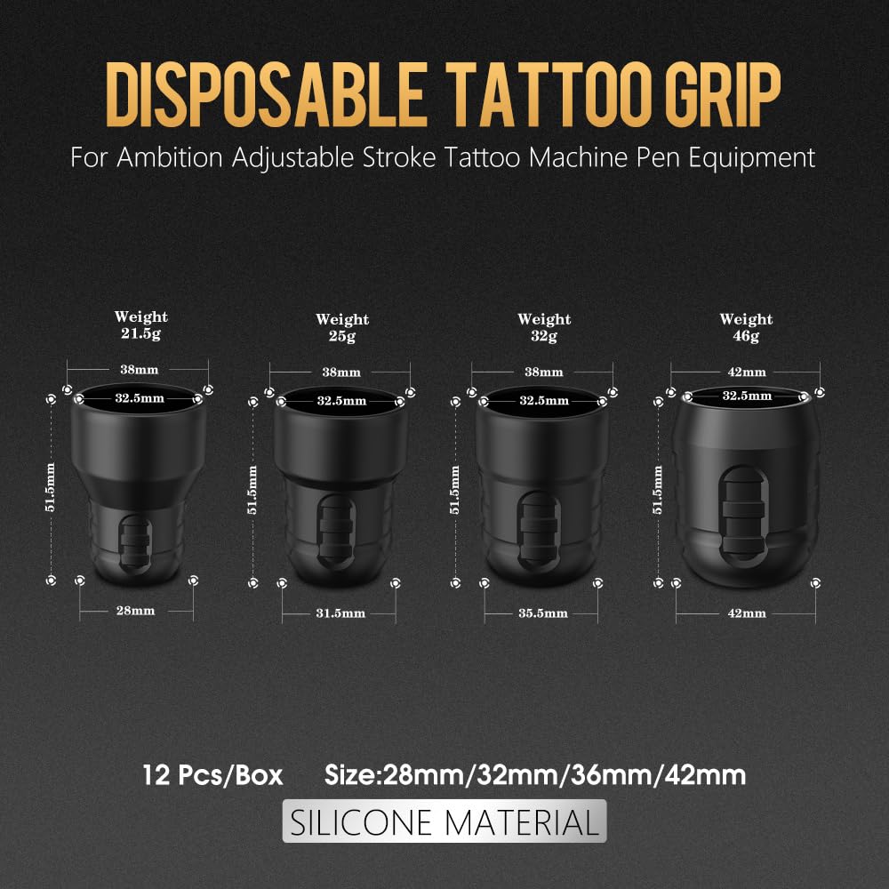 Soldier P3 42MM Disposable Tattoo Grips - 12Pcs Professional Tattoo Rubber Grip Cover with Click Adjust System Supply