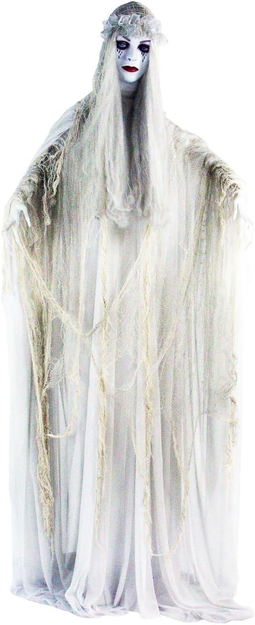 Life-Size 5.7-Ft Scary Ghost Bride, Halloween Animatronic with Touch Activated Lights and Sound, Battery Operated