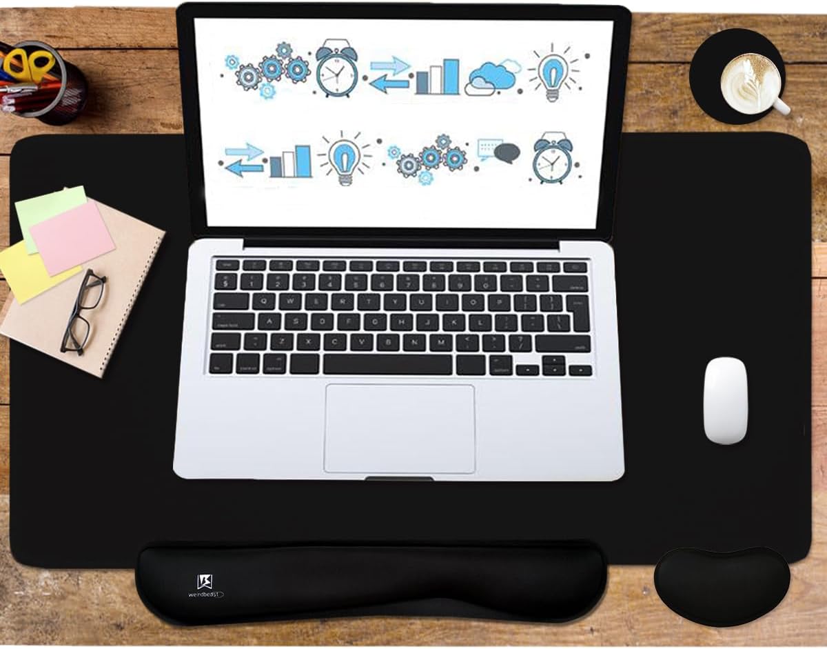 4-in-1 Large Gaming Mouse Pad, Keyboard Wrist Rest Pad & Wrist Support Mousepad Set, Extended Desk Pad Waterproof
