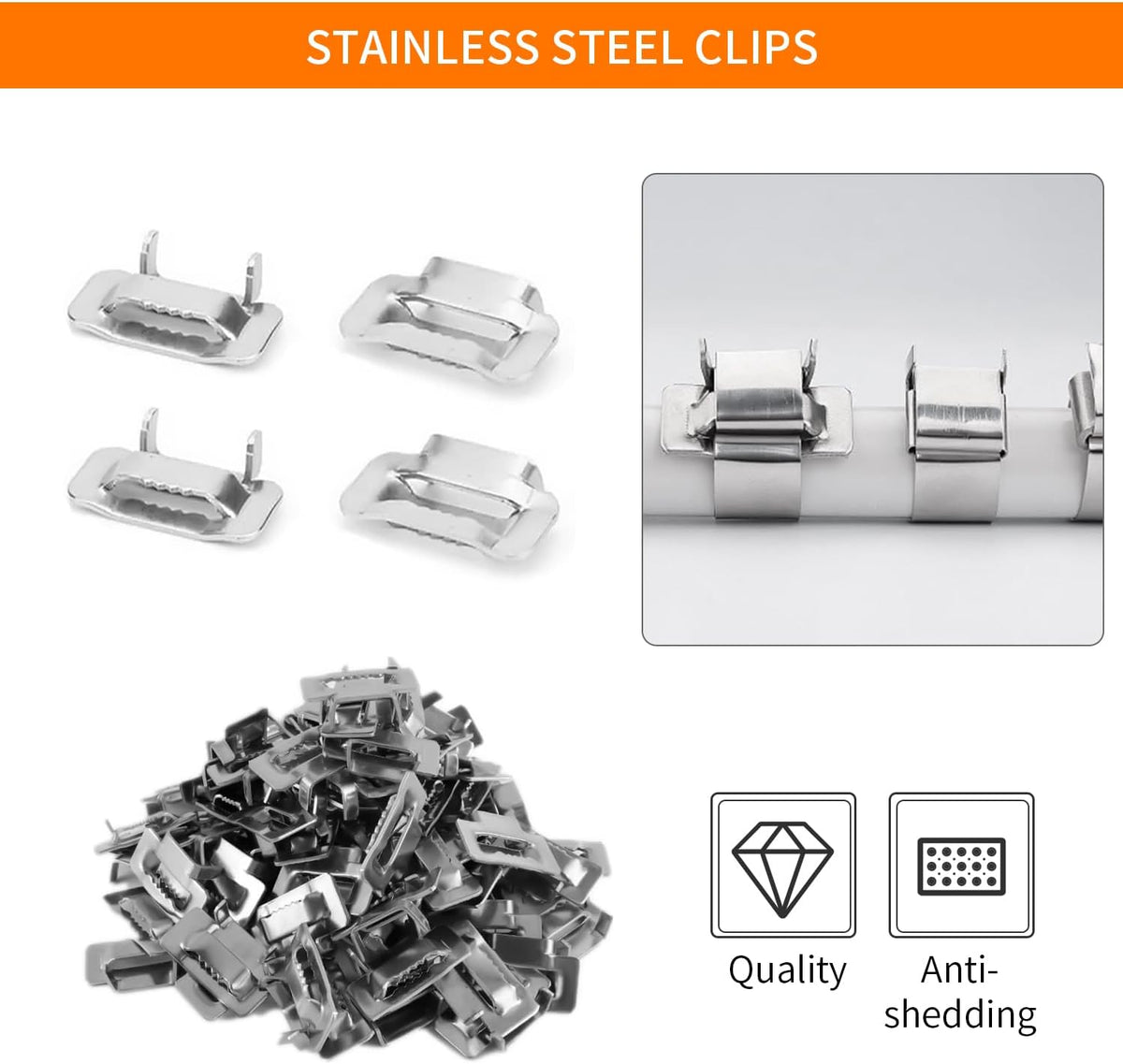 Banding Strapping Kit - Stainless Steel Banding Coil (3/4" x 100ft x 0.03") & Ear-Lokt Buckles (100pcs) - Silver