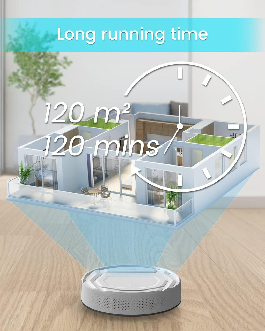 M210 Pro Robot Vacuum with 2200 Pa Powerful Suction, 6 Cleaning Modes, 120 Mins Runtime, Quiet, Self-Charging, Voice