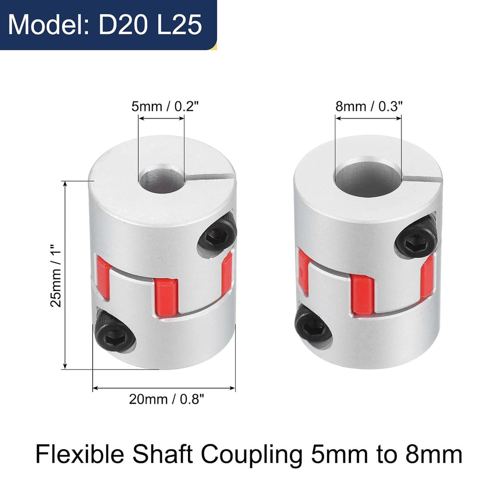 uxcell 3pcs D20 L25 5mm to 8mm Flexible Plum Shaft Coupling Aluminum Motor Connector Flexible Spider Coupler for 3D Printer CNC Machine and Servo Stepper Motor (Silver Tone/Red)