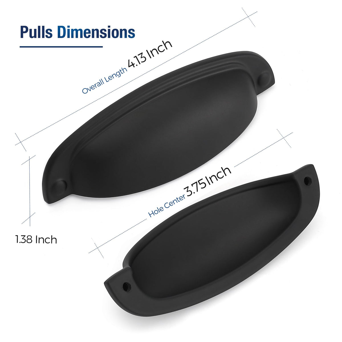 Matte Black Cabinet Pulls Drawer Cup Pulls, 3-3/4 Inch, 10 Pack