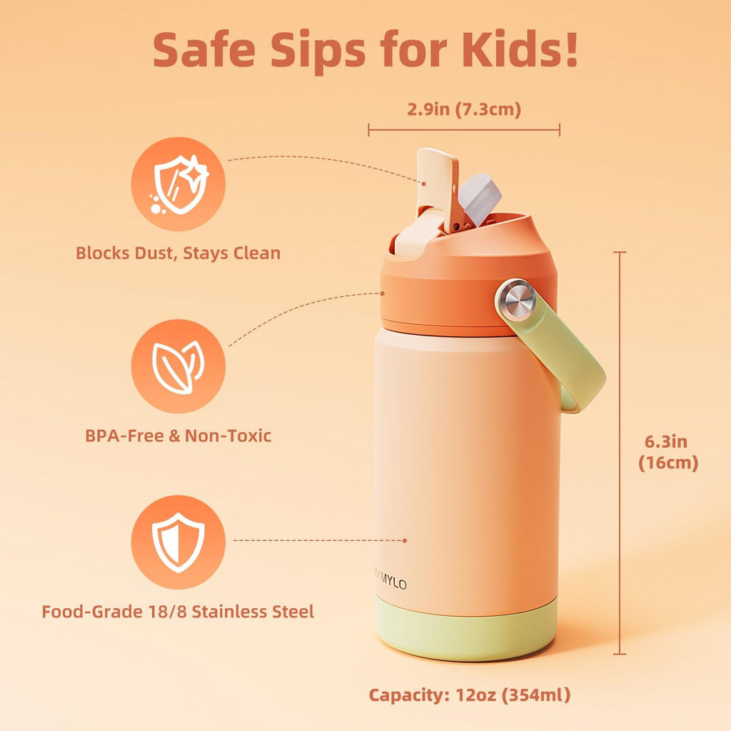 Kids Water Bottle 12oz, Insulated Toddler Water Bottle | Stainless Steel, School Boys Girls, Cups with Straw