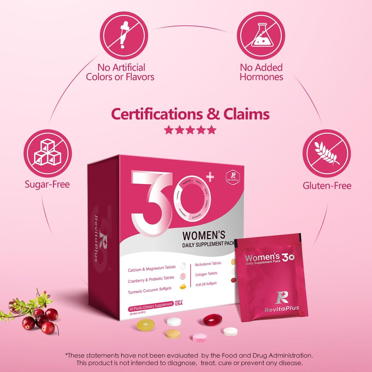 Multivitamin for Women with Vitamin A,B,C,D3,E,K2,Biotin, Collagen,Krill Oil,Cranberries Supports